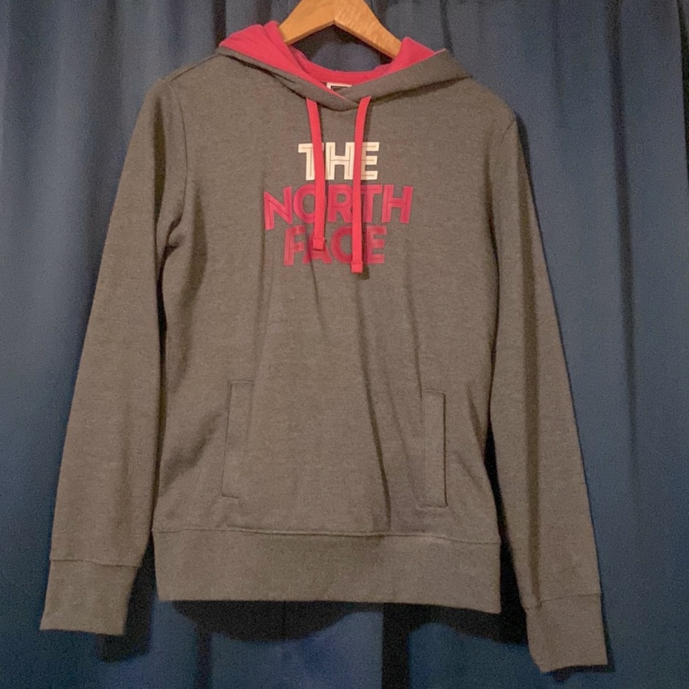 NorthFace Gray and Pink Hooded Sweatshirt